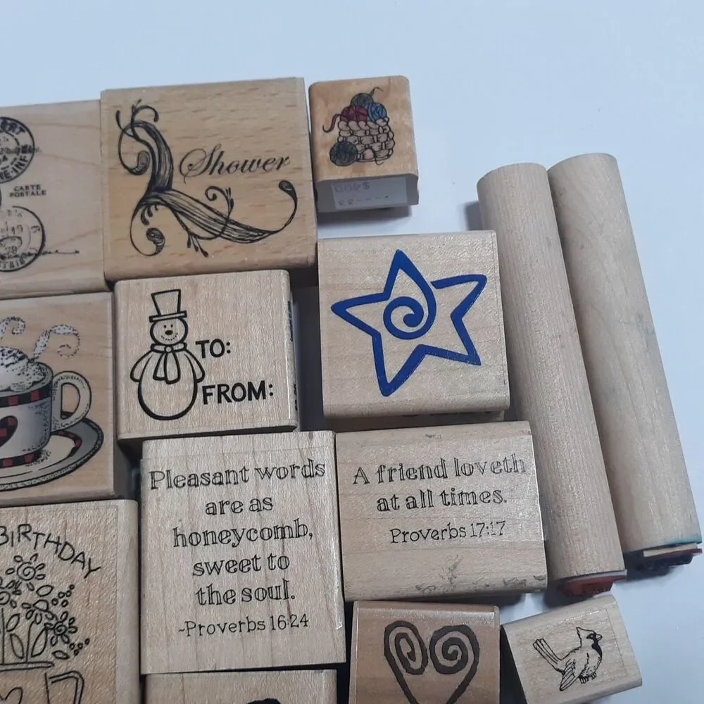 Lot of 32 Assorted Rubber Stamps Coffee Thank You Fall Holiday Words Greetings